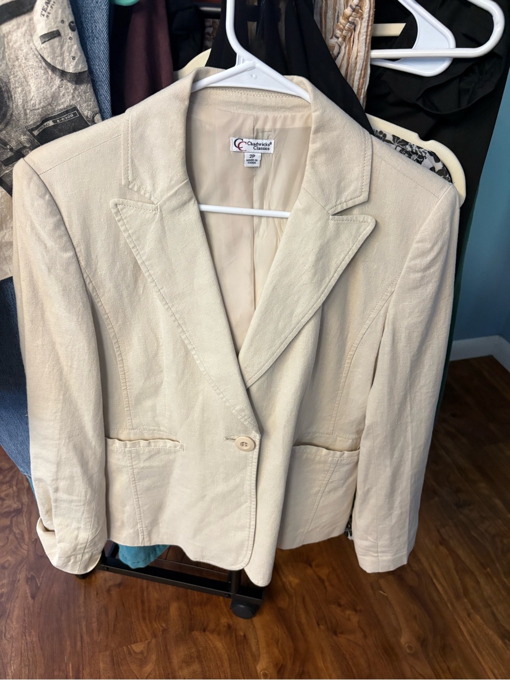 Chadwick's Classics Beige Single-Button Blazer Jacket, Size 2P Petite